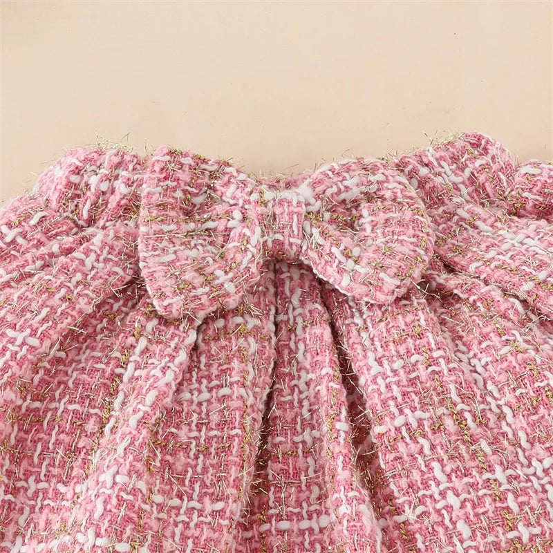 0-18M 3pcs Baby Girls Lovely Clothes Sets Bear Embroidery Long Sleeve Romper Plaid Skirts Headband