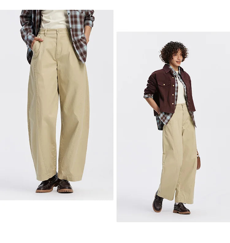 Women's Distressed Loose Trousers - Brushed Split Curved Hem Casual Autumn Pants