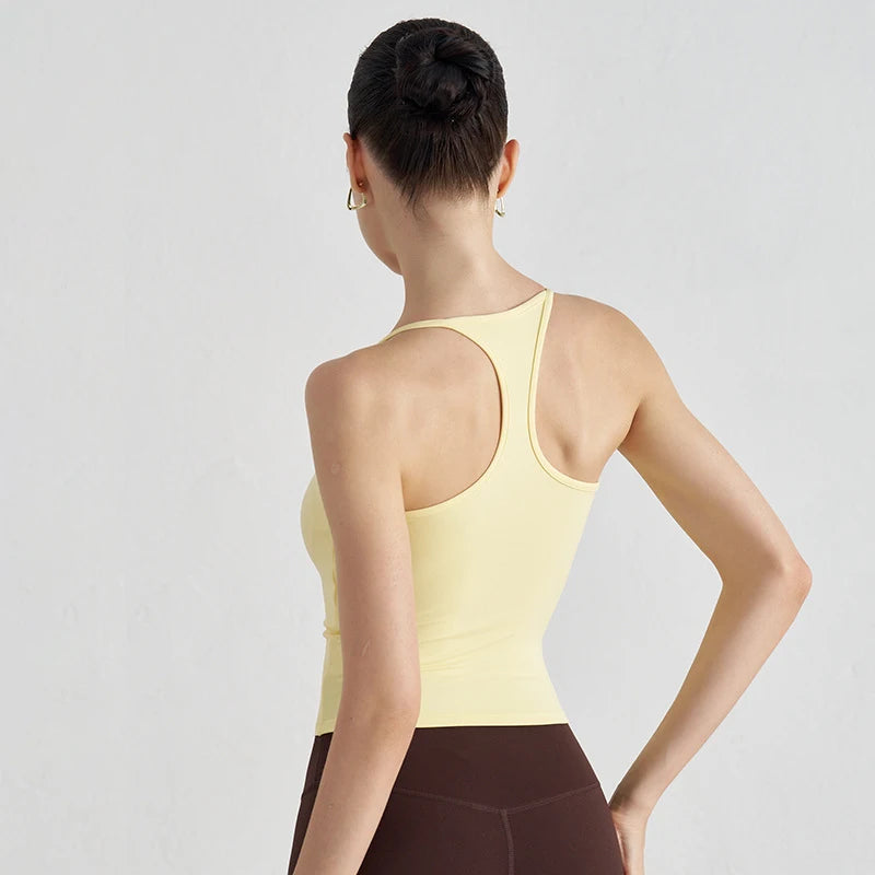 High Support Sports Bra with Fixed Cups - Breathable Nylon Fitness Top