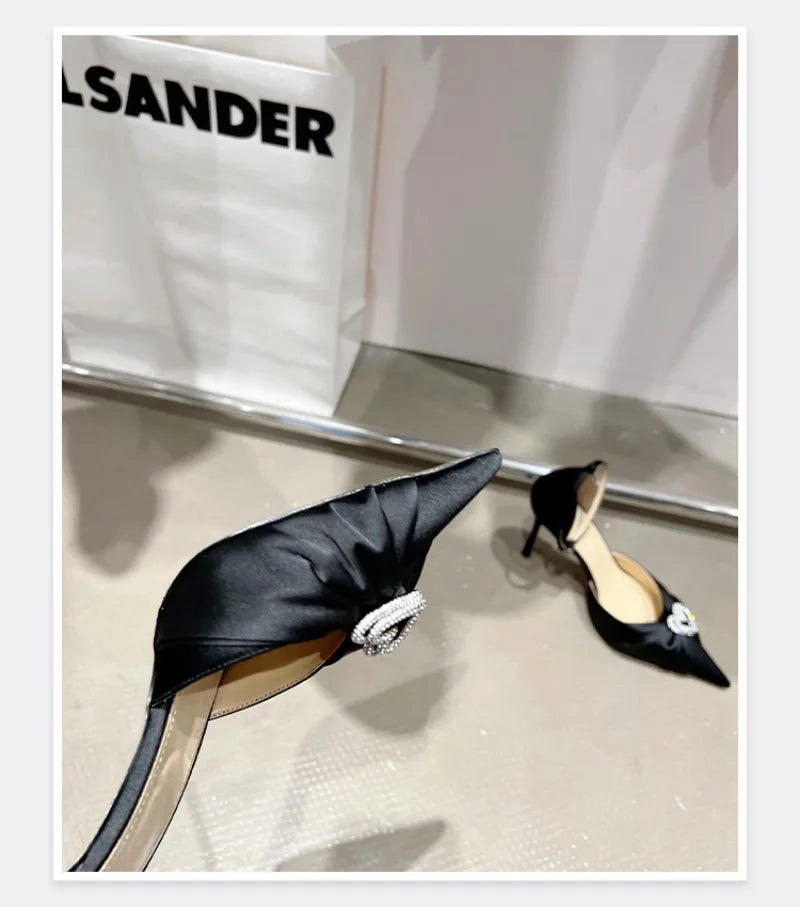 Women's Rhinestone Bowknot Satin Pointed Heel Sandals - Bridesmaid Party Shoes