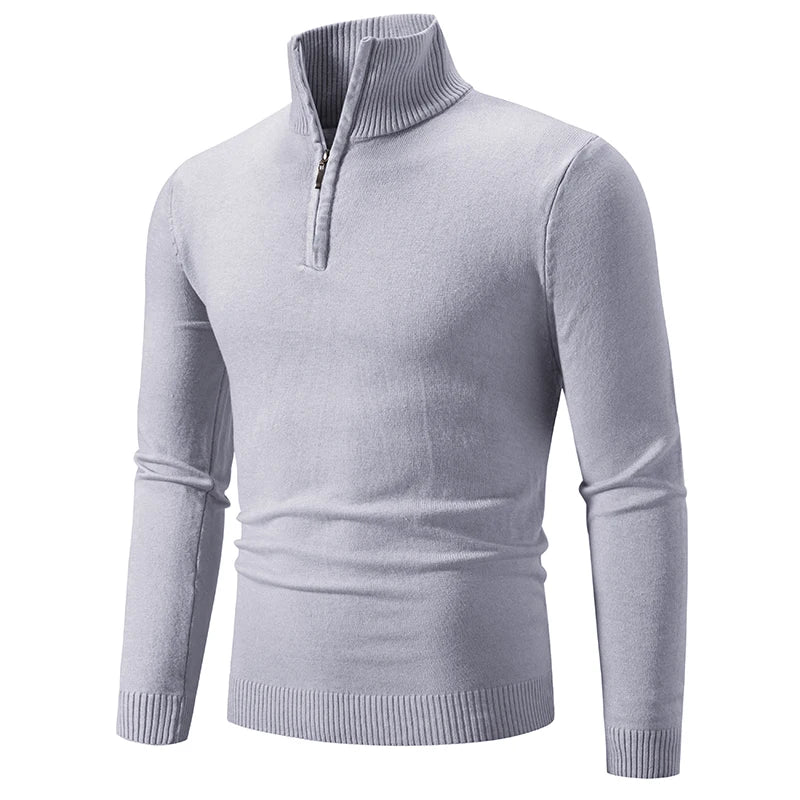 Men's Half Zipper Knitted Sweater - Slim Fit Stand Collar Pullover
