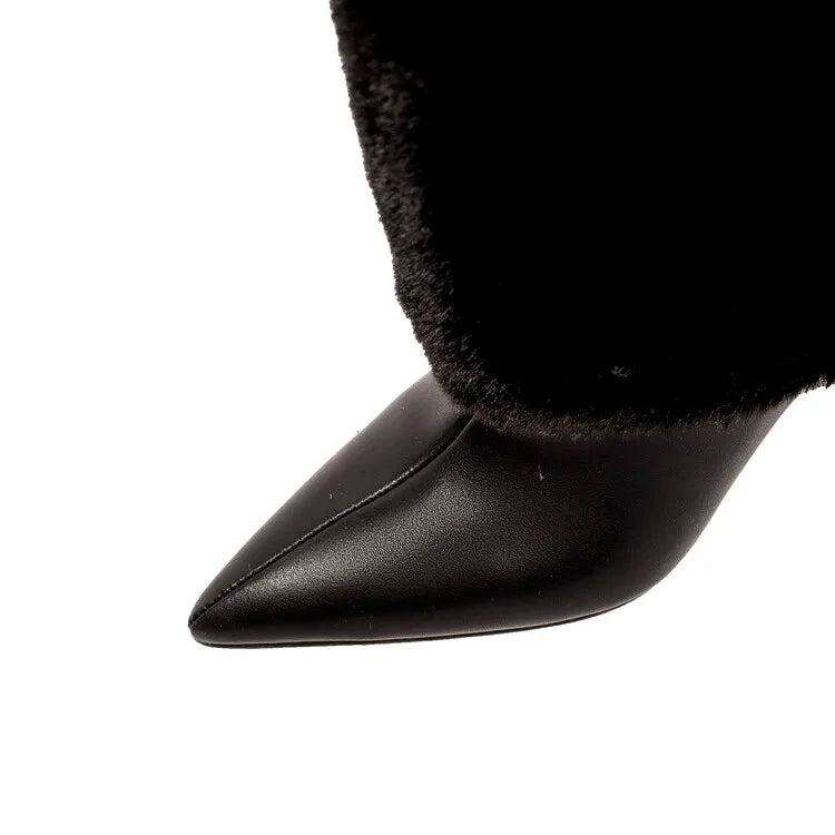 Women's Wedge Leather Mid-Calf Boots - 10cm Heel Metal Buckle Boots