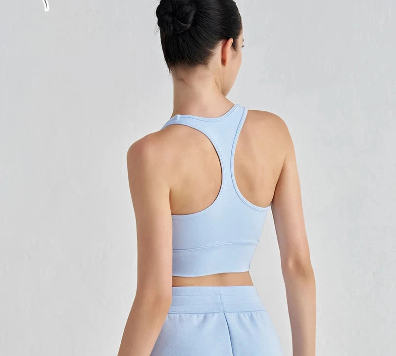 Backless Yoga Crop Top Bra - U Neck Sports Bra with Removable Padding