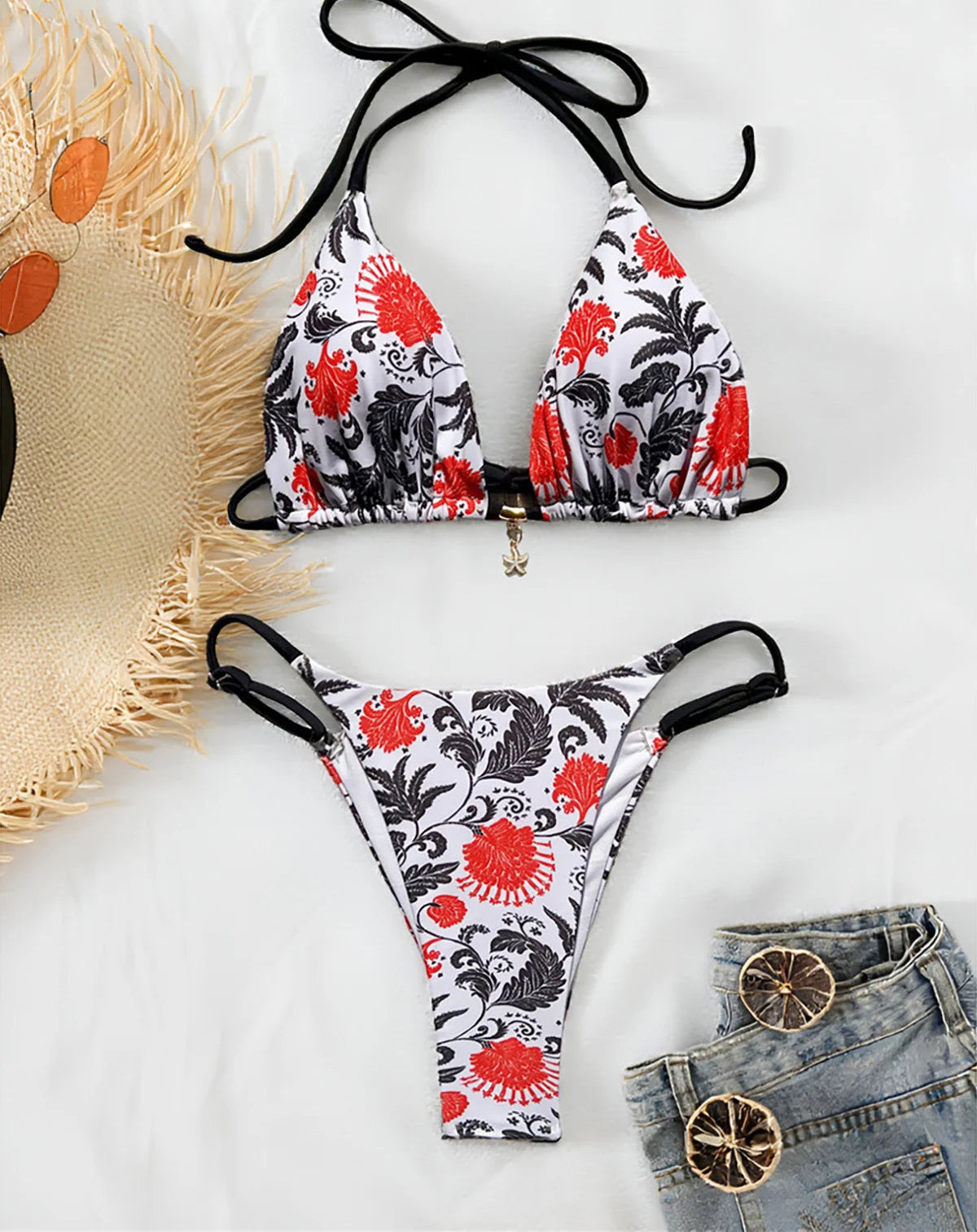 Women's Printed Halter Bikini Swimwear Swimsuit Two-pieces Bikini Set