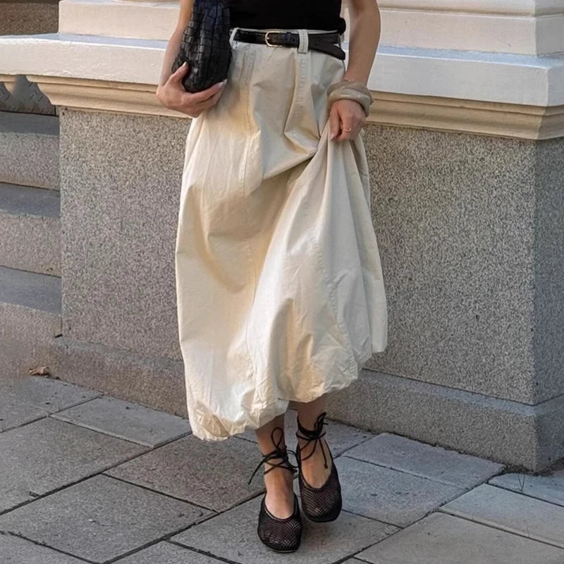 Women's High Waist  Splice Bud  Loose Midi Skirt