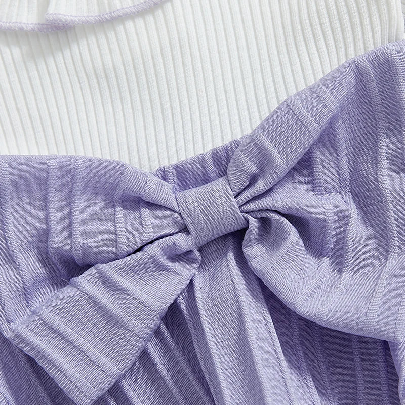 0-4Y Kids Girls Summer Ruffles Fly Sleeve Doll Collar Bow Front Layered Knee Length Dress