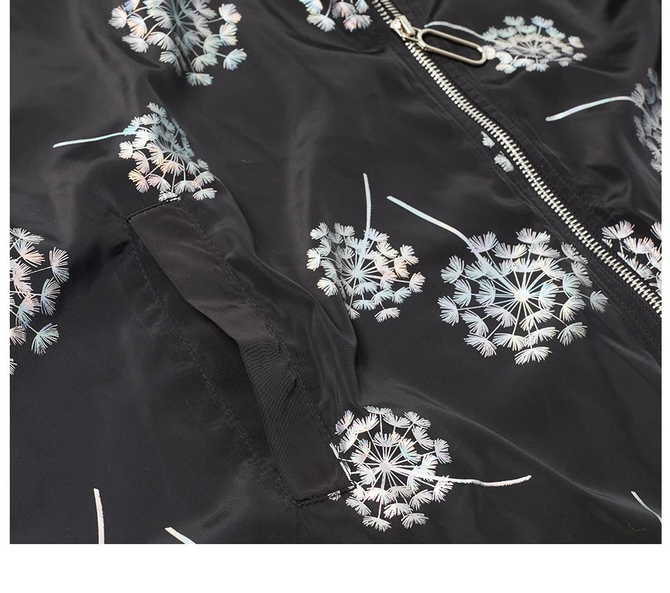 Women's Oversized Hooded Flower Print Zip Windbreaker Jacket