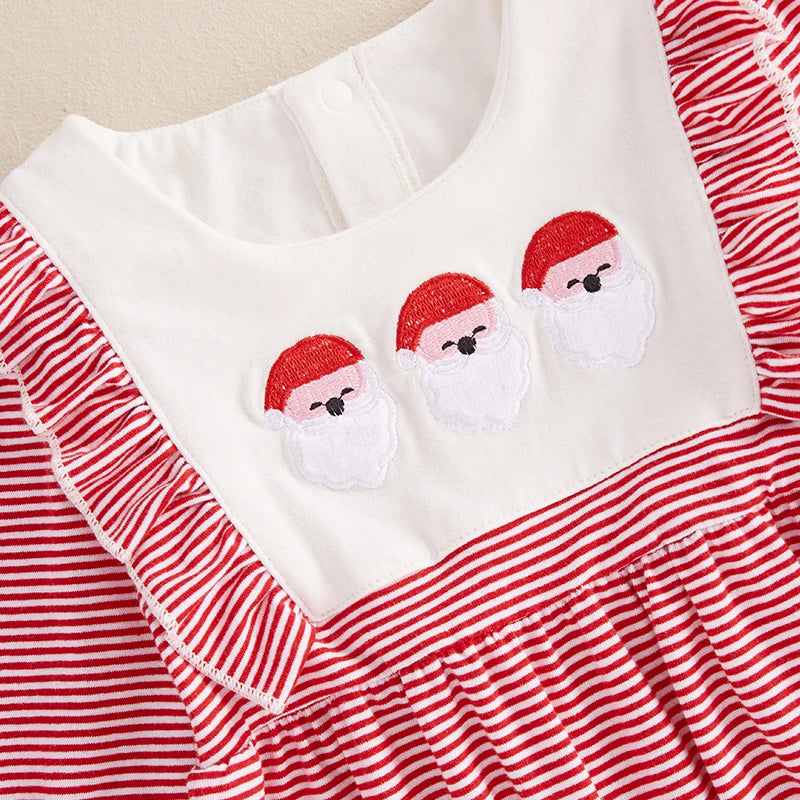 Christmas Santa and Tree Embroidery Plaid Romper - Baby Boys Girls Jumpsuit