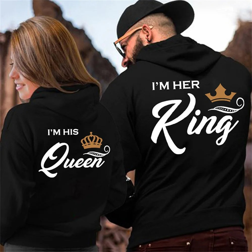 "Queen King" Printed Hoodie and 100% cotton plus size short sleeved T-shirt