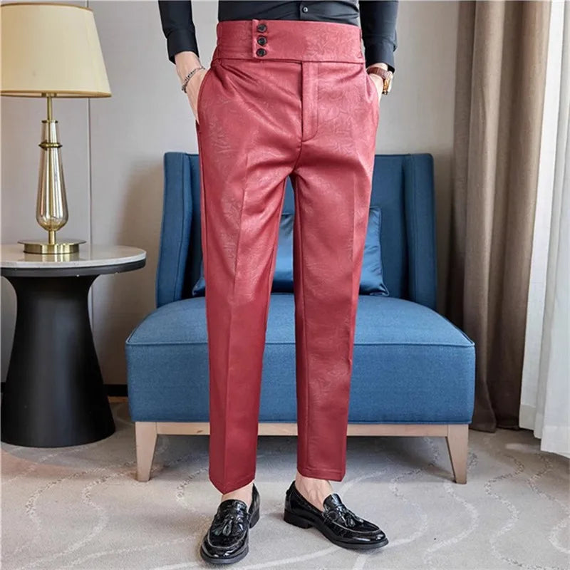 Men's Spring Autumn High Waist Smart Straight Trousers