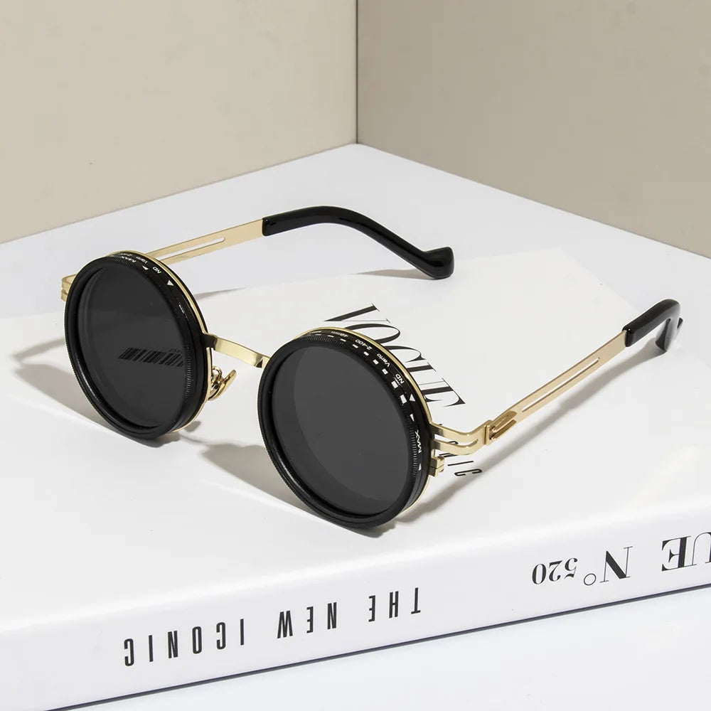 Polarized Round Sunglasses - ND9 Adjustable Dimming Retro Punk Fishing Eyewear UV400