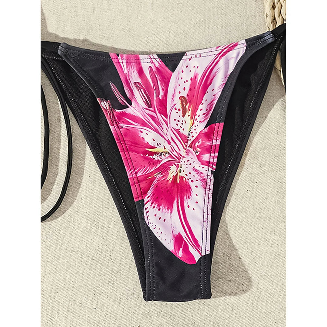 Floral Leopard Halter Bikini Set