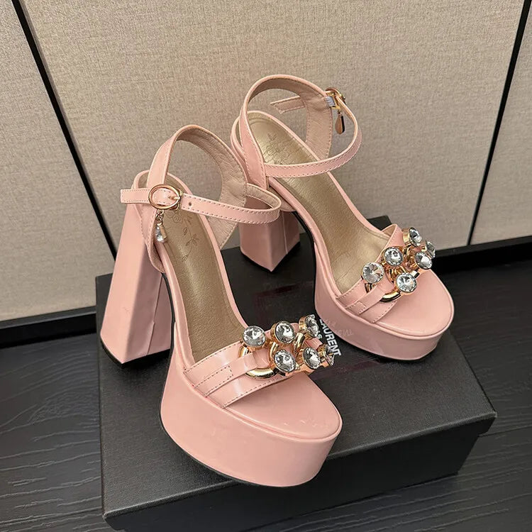 Women's Butterfly Rhinestone Thick Heel Sandals - Open Toe Party Shoes