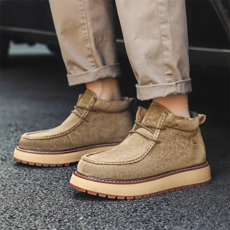 Men's Platform Ankle Boots - Suede Lace-Up Work Boots