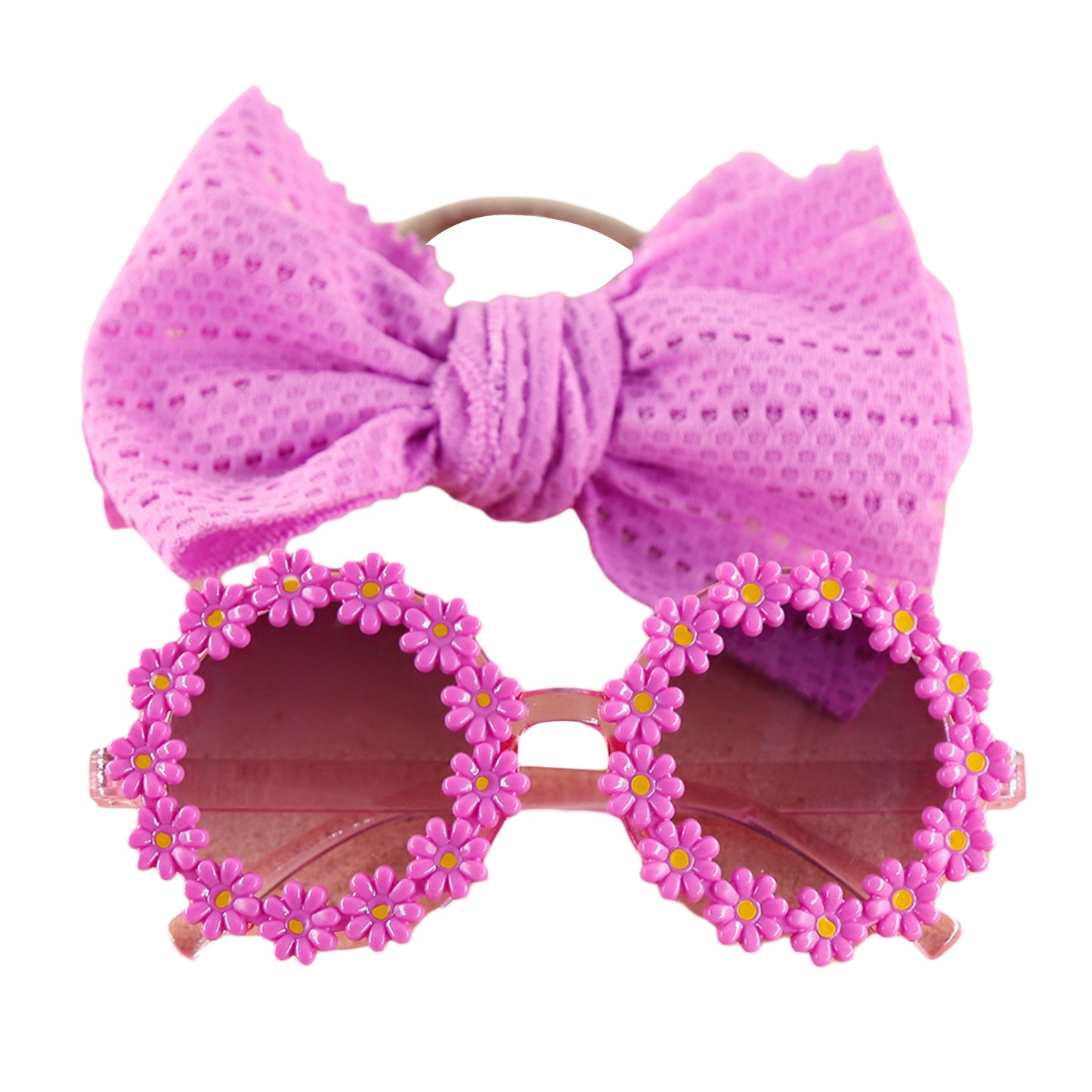 Children Kids Girls  Sunglasses Headband Set  - 2pcs Sunflower Sunglasses Matching Elastic Hollow Bow Hair Band