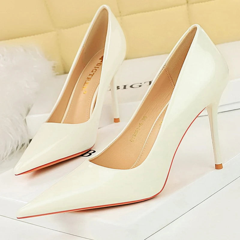 Patent Leather Stiletto Pumps - Pointed Toe High Heels for Special Occasions