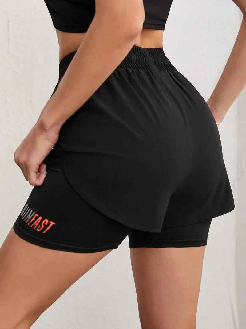 Women's High Rise Yoga Shorts With Elastic Proximity Control Running Two Pieces Shorts