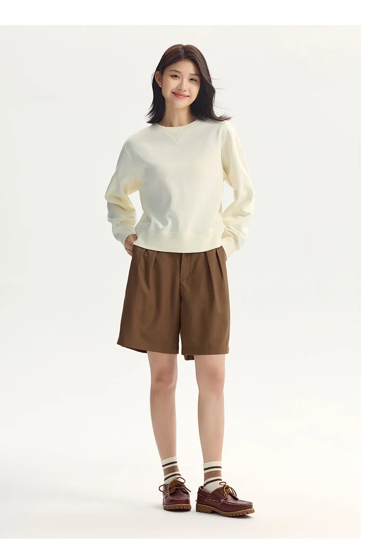 Women's Basic Round Neck Sweatshirt - Loose Fit Minimalist Pullover