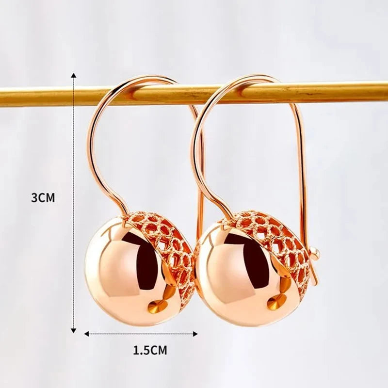Women's Rose Gold Ball Drop Earrings - Natural Zircon Wedding Jewelry