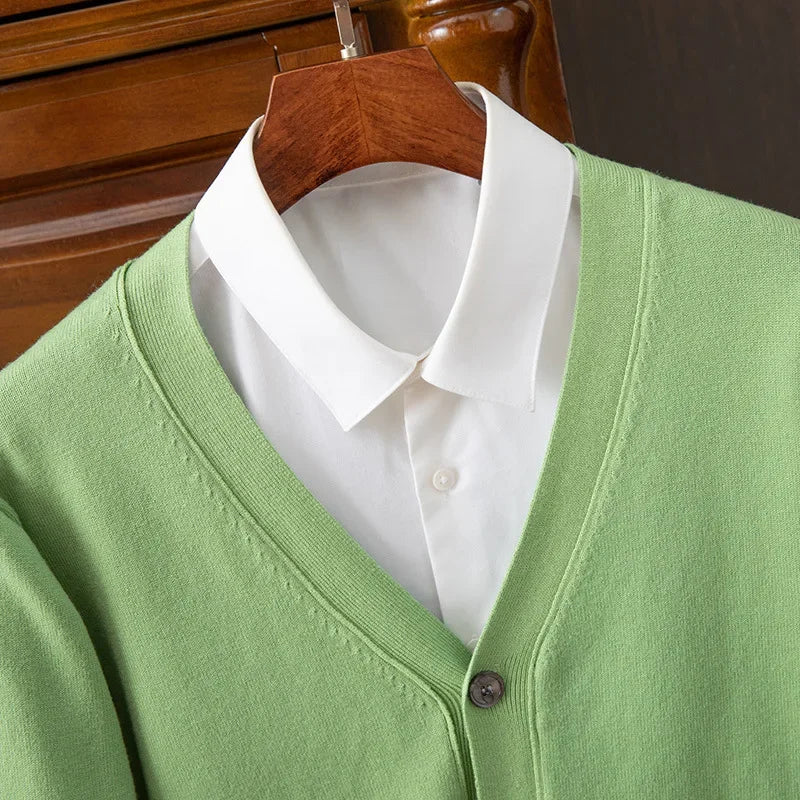 Men's V-Neck Cardigan Sweater - Business Casual Solid Color