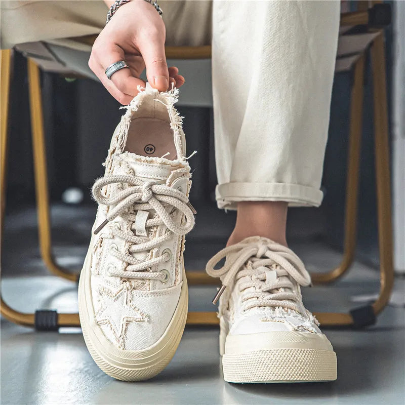Men's Casual Denim Sneakers - Stars Platform Skateboard Shoes