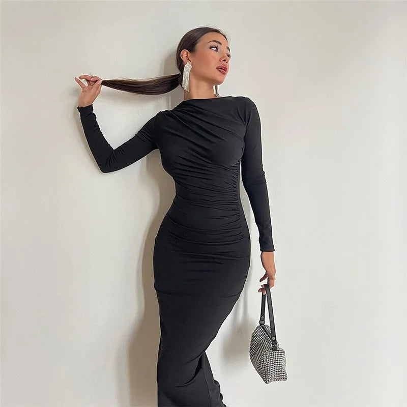 Women's Elegant Ruched Long Bodycon  Party Dress