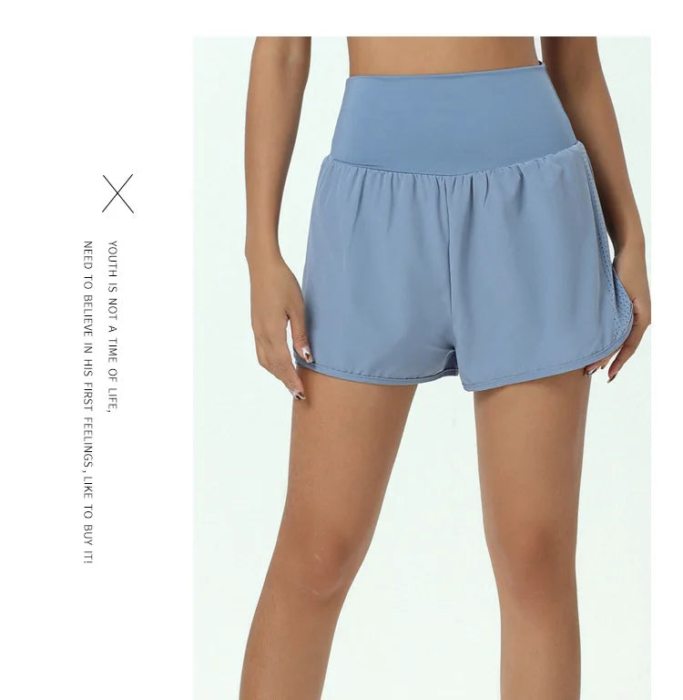 Women's High Waist 2 In 1 Running Breathable Quick Dry Pocket Fitness Gym Sportswear Shorts