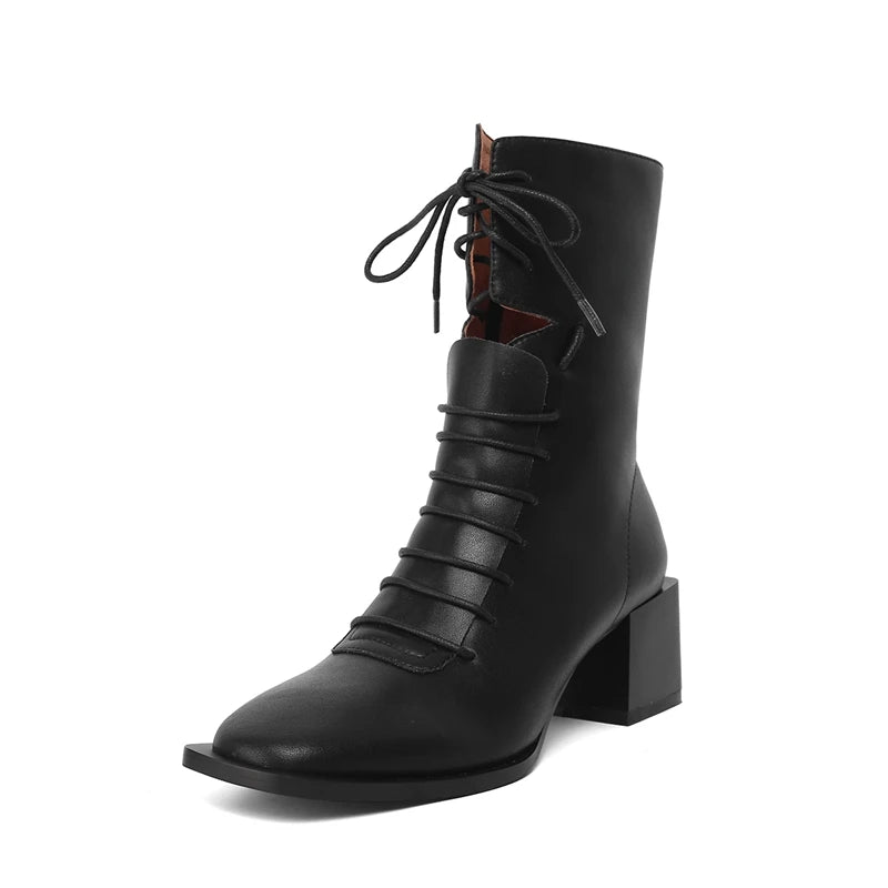 Women's Leather High Heel Ankle Boots