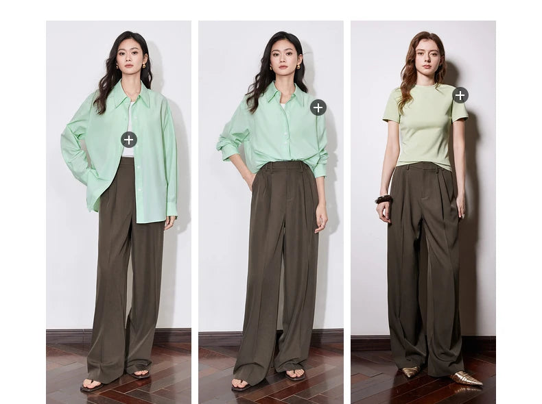 Women's High Waist Straight Leg Suit Trousers with Pockets | Brown