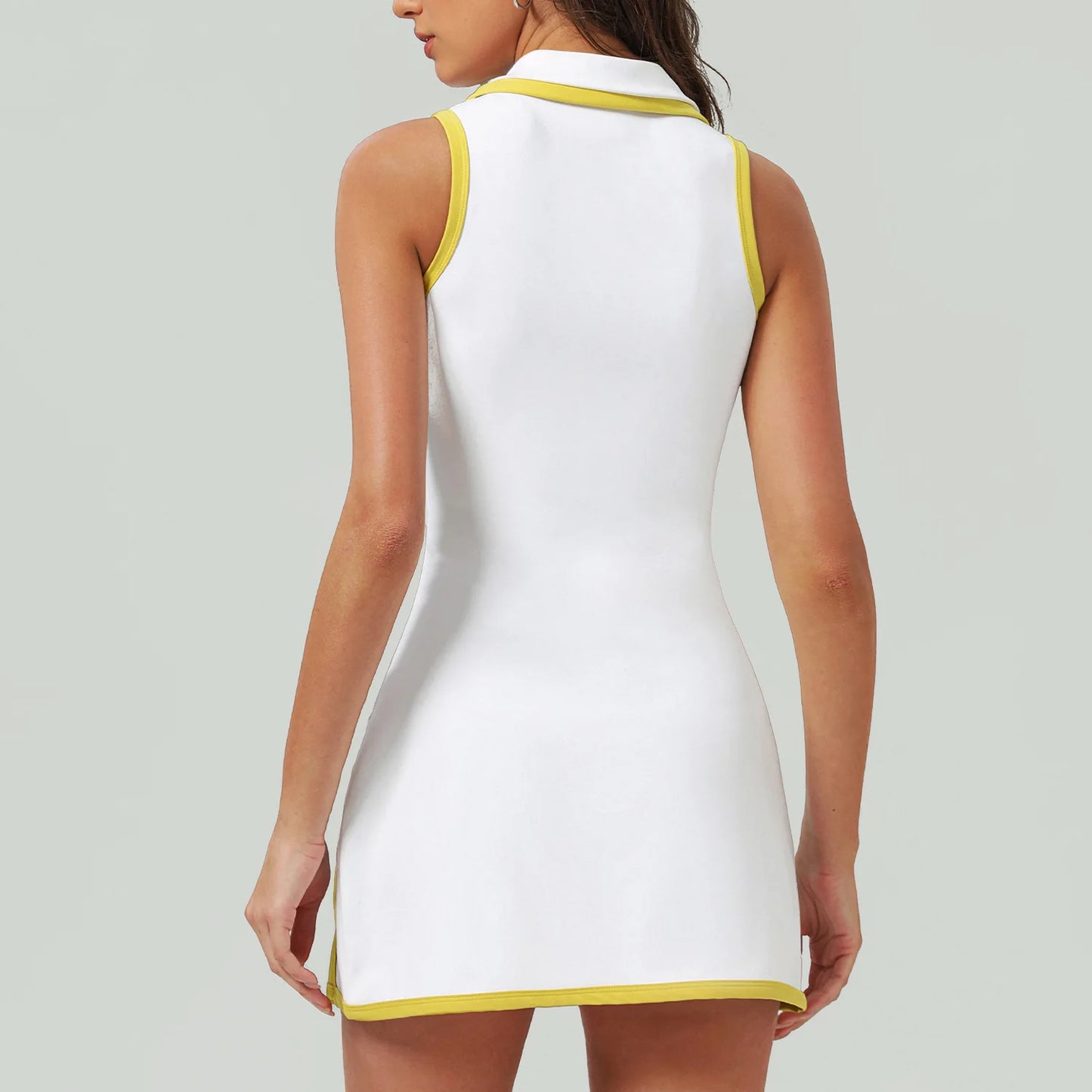 Women's Half-Zip Tennis Dress with Lapel Collar - Quick Dry Athletic Polo Dress
