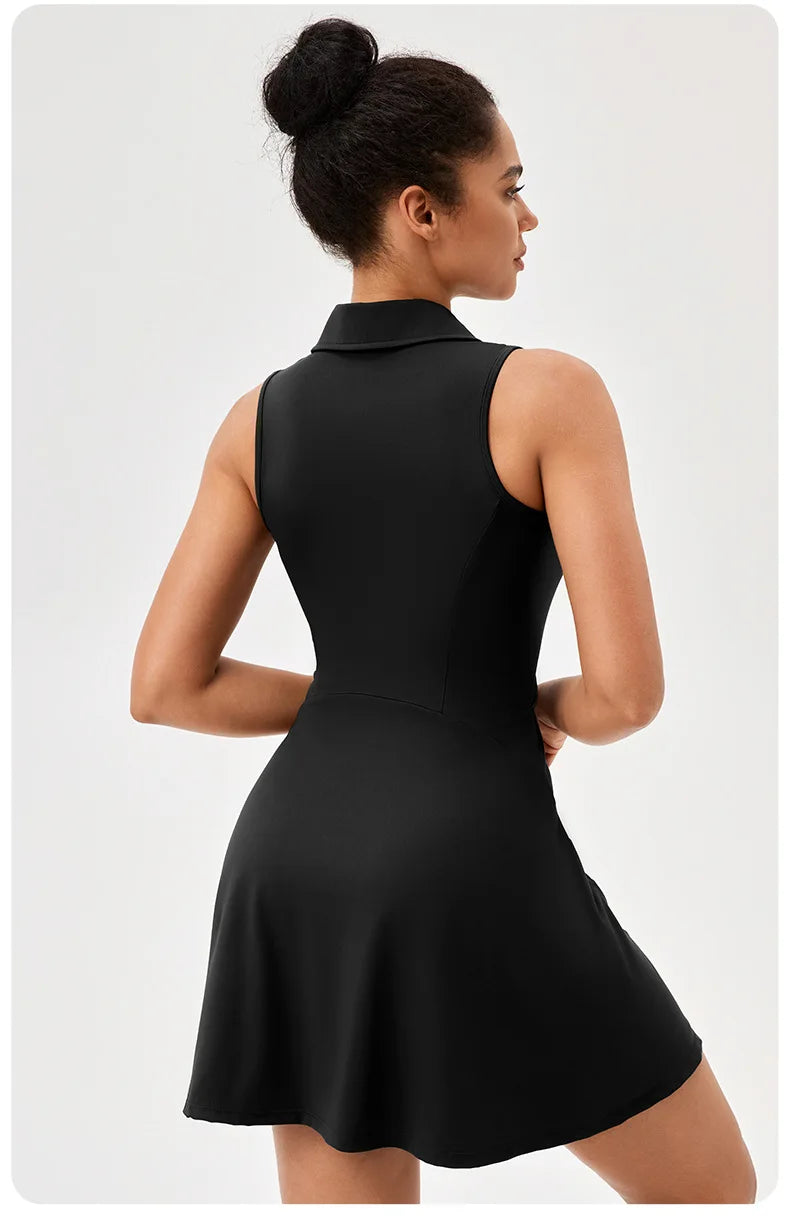 Women's Summer Tennis  Lapel Slim Fit Running Breathable Quick Dry Golf Yoga Wear Workout Dress