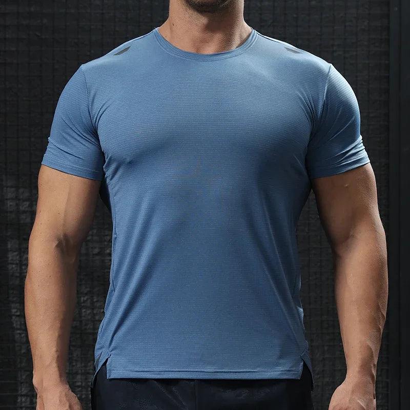 Men's Gym Workout Muscle Fit Shirt Thin Loose-fitting Casual Stretchy Quick-drying Short Sleeve Athletic Running T-Shirt