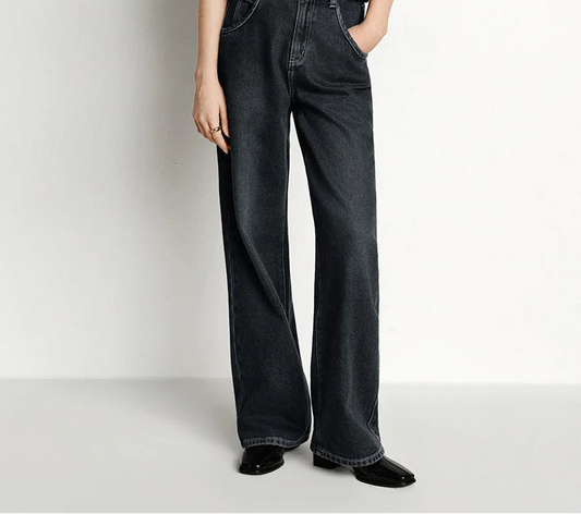 Wide Leg Fleece Lined High Waist Jeans - Women's Floor-Length Winter Denim