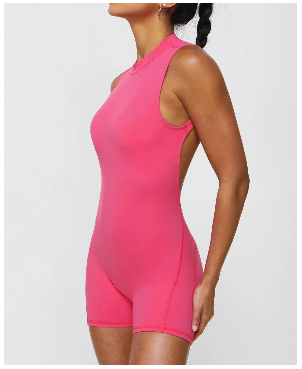 Women's Slim Fit One-Piece Sports Jumpsuit — Sleeveless Open Back Yoga Set