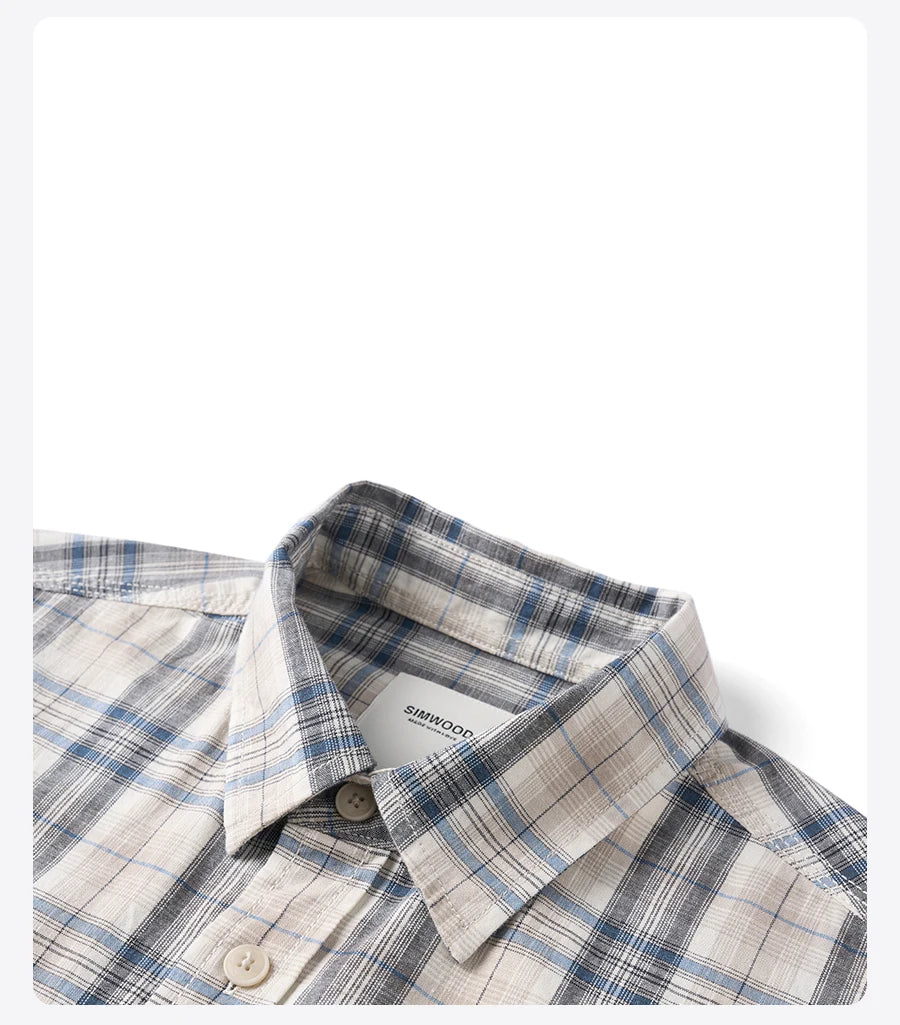 Men's  Premium Cotton Linen Plaid Shirt - 180gsm Oversize Casual