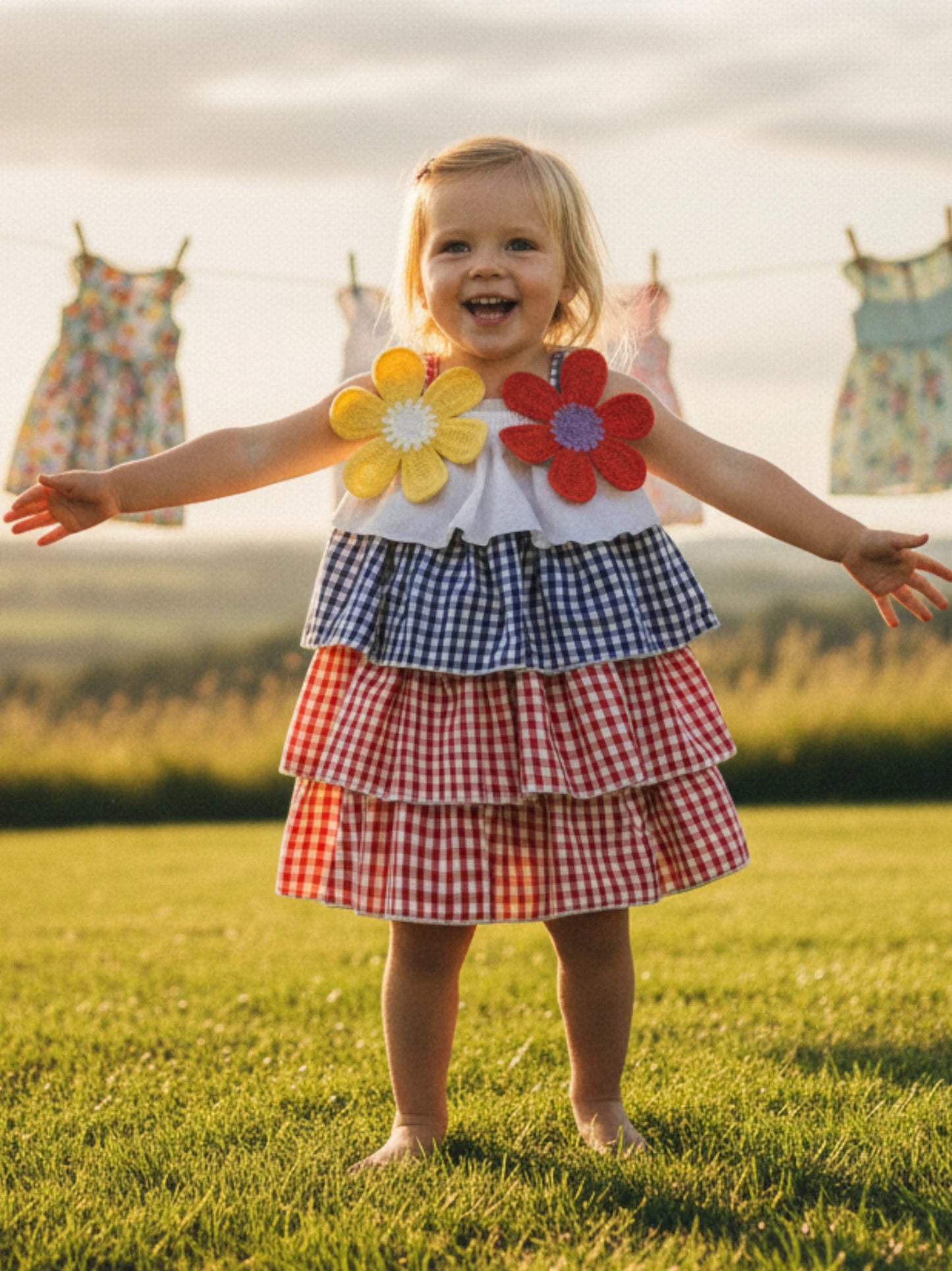 Baby Girls' Plaid Ruffle Floral Cami Dress