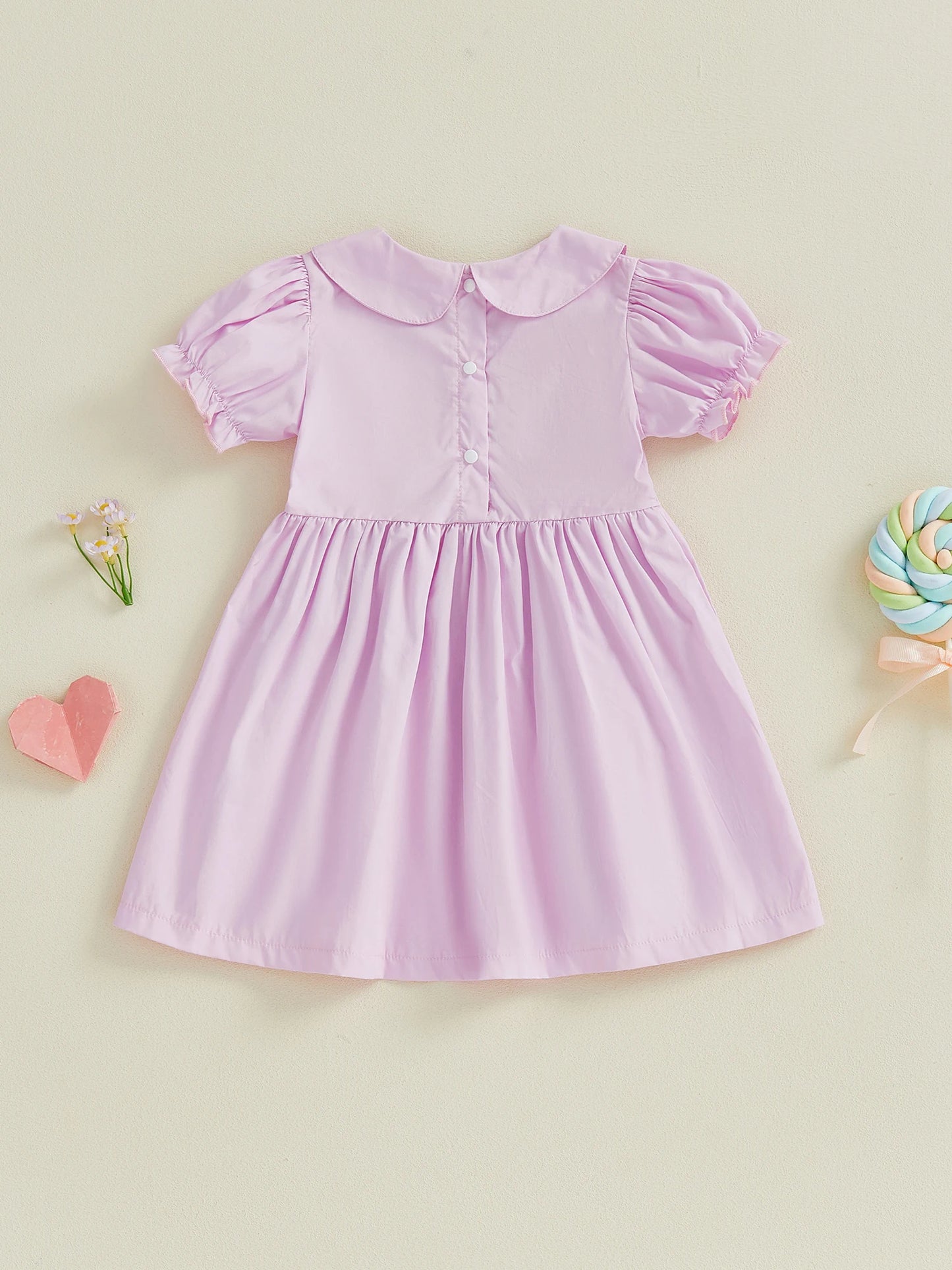 Girls Princess A-Line Dress - Floral Embroidery Doll Collar Short Sleeve