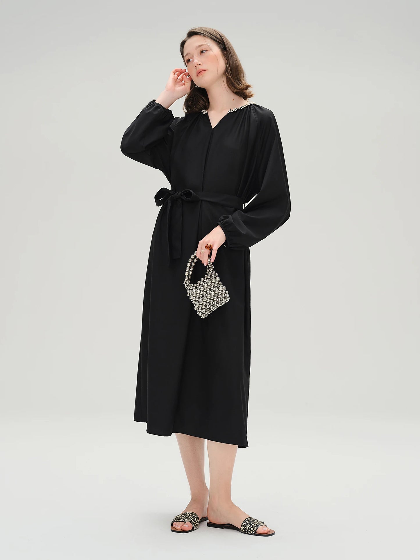 Plus Size Long Black Dress - Casual Commuting All-Match Dress