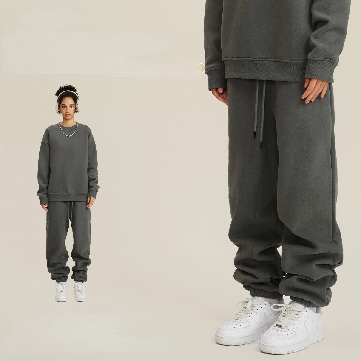 Unisex Round Neck Oversized Sweatshirt and Joggers Set