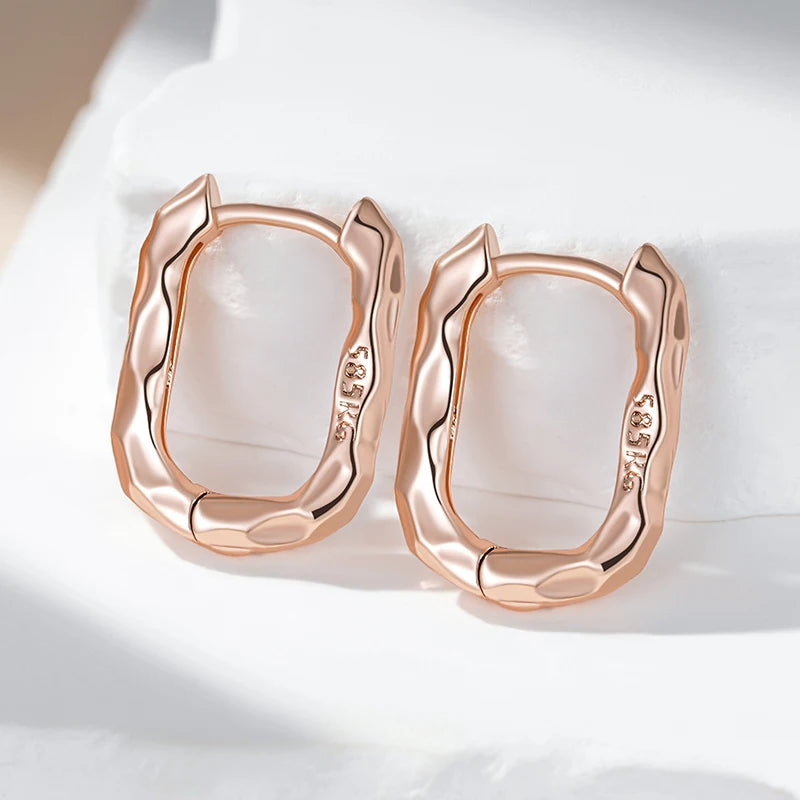 Rose Gold Rectangular Hoop Earrings - Simple Glossy Design for Women