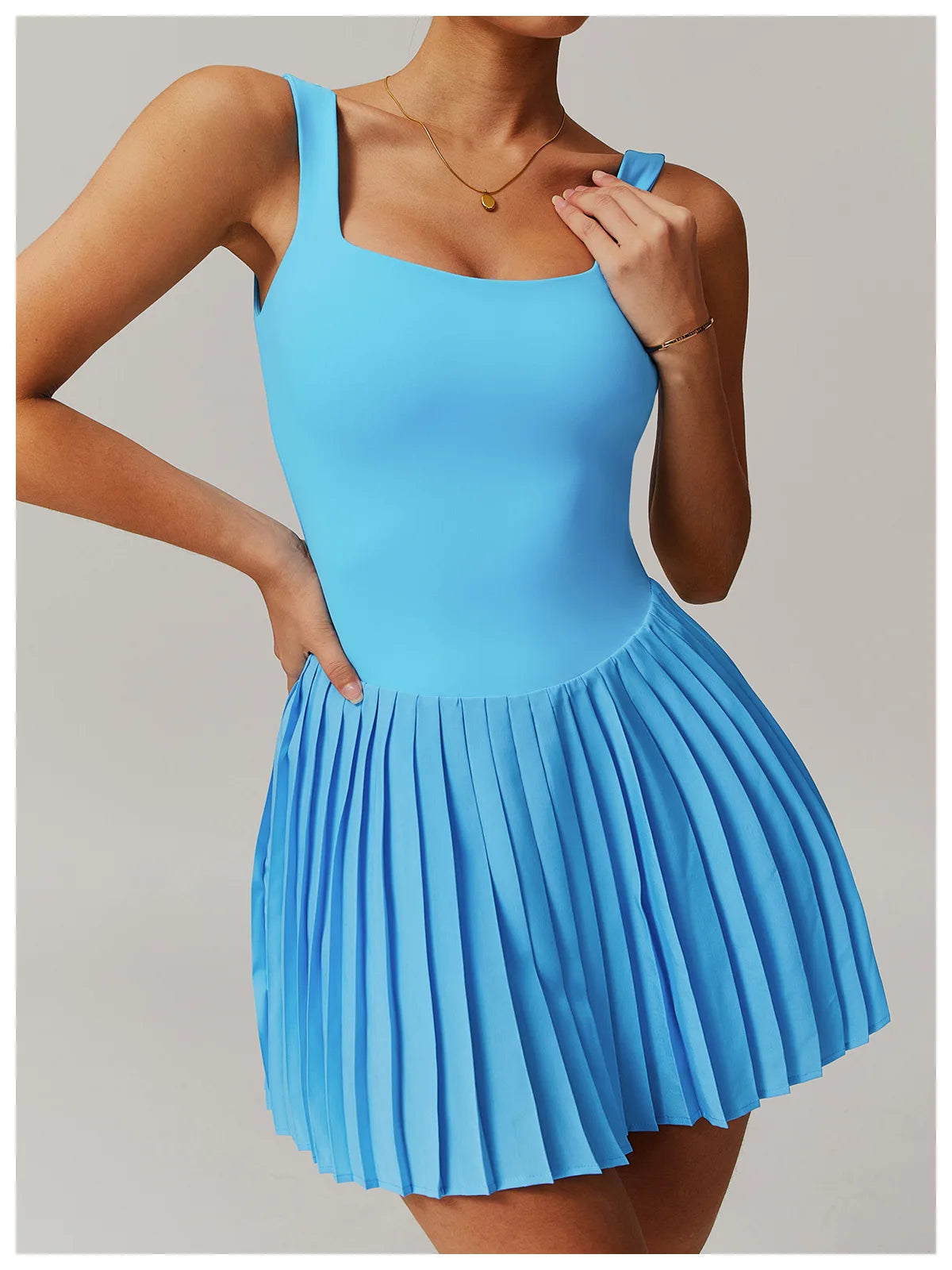 Tennis Skirt with Inner Lining - Pleated Golf Workout Dress with Pockets