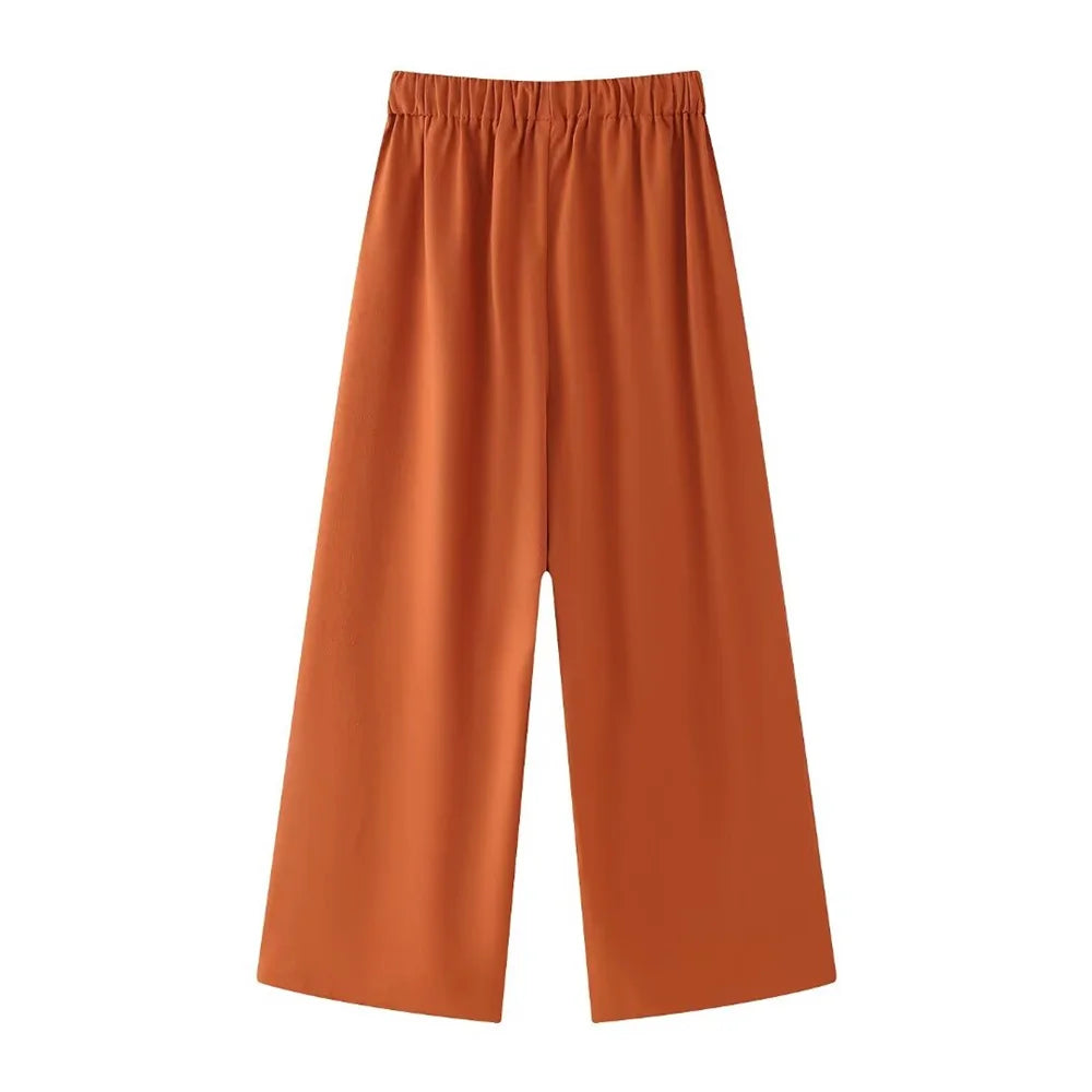 Women's V-neck Linen elastic waist wide-leg Trousers suit