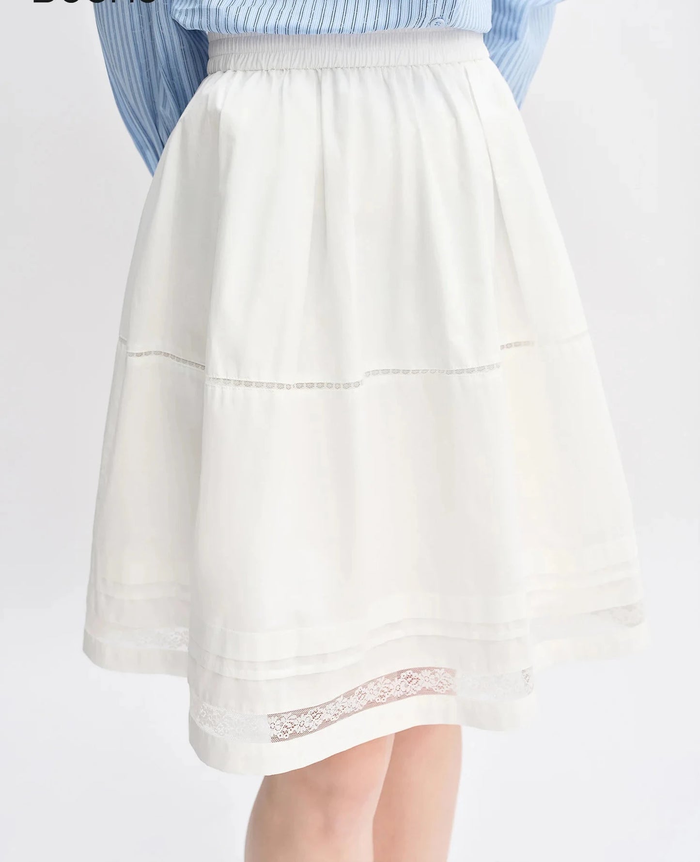Ballet-Inspired Lace Hem Skirt - Multi-Layered Gathered Skirt