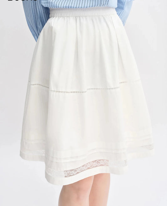 Ballet-Inspired Lace Hem Skirt - Multi-Layered Gathered Skirt