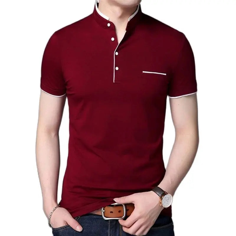 Men's Summer Short Sleeve Stand Collar Slim Fit Casual Cotton Breathable Polo Shirt