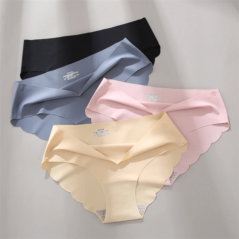 Women's 3Pcs/set Seamless Ice Silk Briefs Wavy Edge Underwear High Elasticity Lingerie