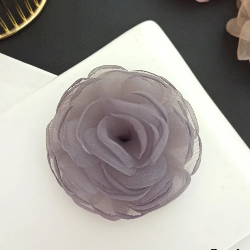 Elegant Fabric Silk Flower Brooch - Purple