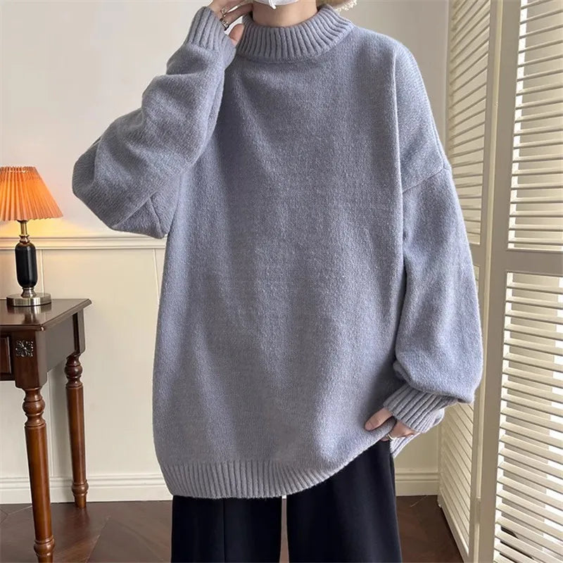 Men's Oversized Mock Neck Knit Pullover Sweater