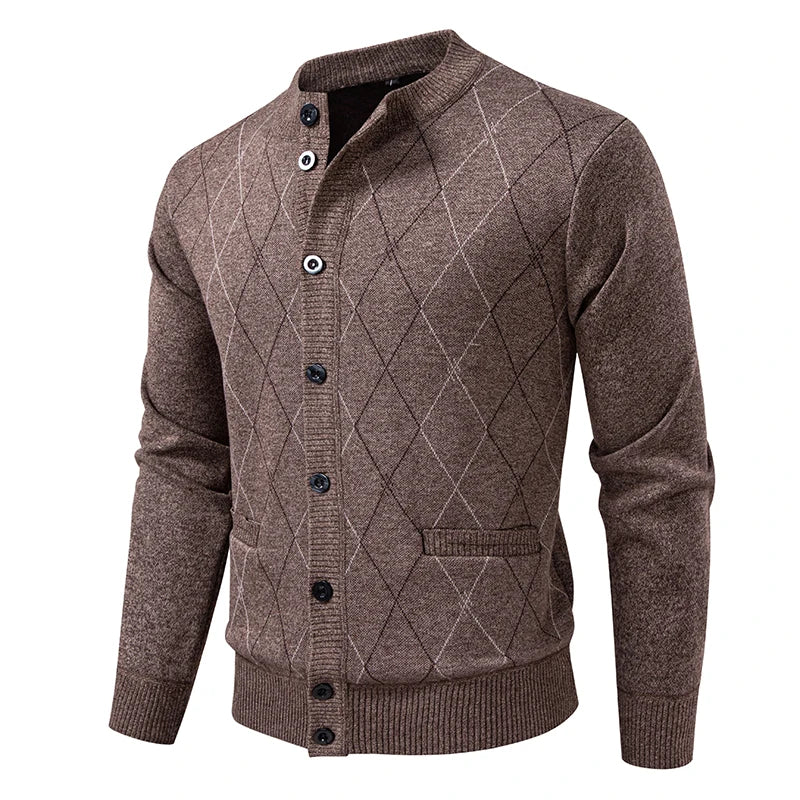 Men's Fleece Knit Cardigan - O-Neck Warm Casual Sweater Coat