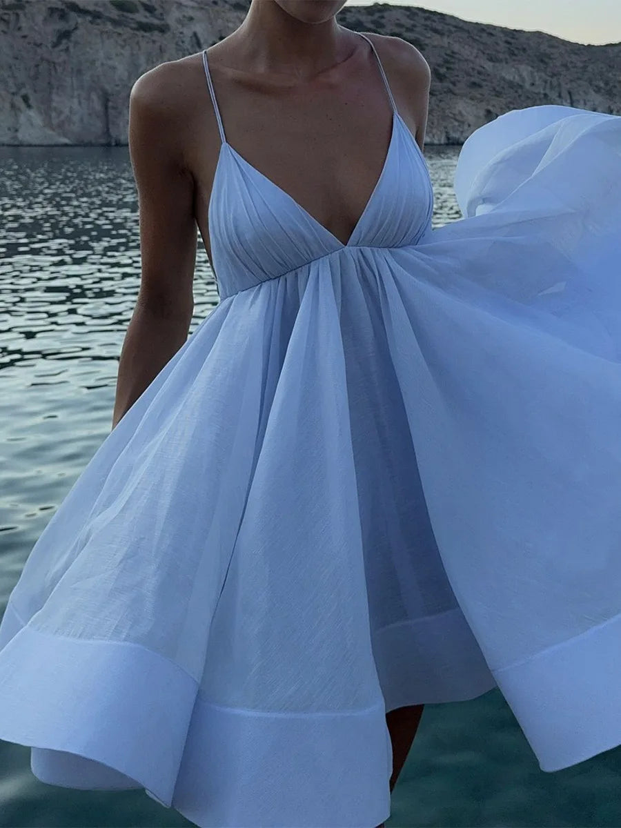 Women's A-Line Backless Mini Dress - V-Neck Bandage Summer Beachwear